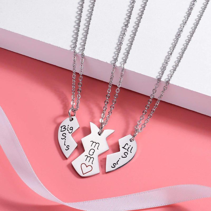 [Australia] - 3PCs Mother Daughters Mom Lil Sis Big Sis Matching Love Heart Pendant Necklace Set Gifts 