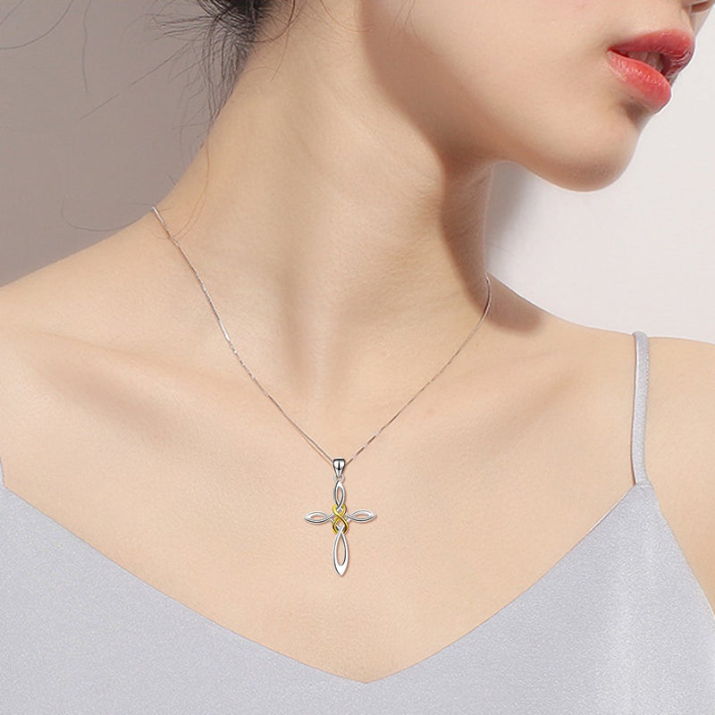 [Australia] - Celtic Knot Cross Necklace,Celtic Cross Dangle Earrings 925 Sterling Silver Polished Religious Infinity Love Irish Celtics jewelry for Women Girls B 24K Silver Celtic knot Cross Necklace 