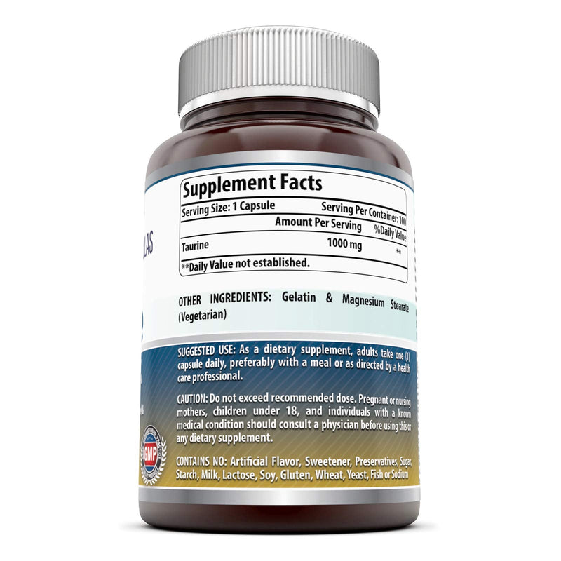 [Australia] - Amazing Formulas Taurine 1000mg Amino Acid Supplement 100 Capsules (Non GMO,Gluten Free) - Potent Antioxidant - Supports Eye Health, Healthy Cellular Activity & Cardiovascular Health 100 Count (Pack of 1) 