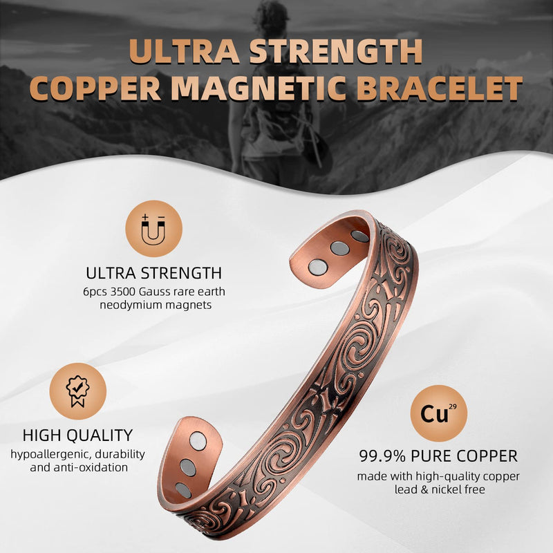 [Australia] - MagEnergy Mens Copper Bracelets, 99.9% Pure Copper Magnetic Bracelet with 6 Powerful Magnets, Copper Cuff Bangle with Jewelry Gift Box 