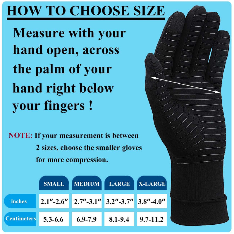 [Australia] - 2 Pairs Copper Arthritis Gloves, Touch Screen Compression Gloves for Men Women, Full Finger Carpal Tunnel Glove for Typing, Hand Pain, RSI, Support Wrist and Hand Joint (Black, Large (2 Pairs)) Black Large (2 Pairs) 