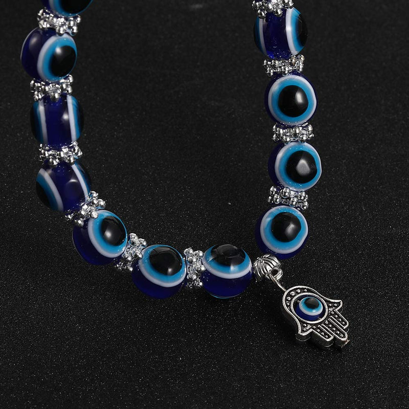 [Australia] - SUMMER LOVE Evil Eye Hamsa Blue Beaded Charm Stretch Bracelet Hand of Fatima Turkish Evil Eye Lucky Bracelet for Protection and Blessing 10mm evil eye 