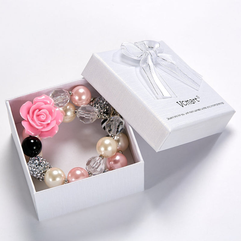 [Australia] - vcmart Rose Girls Cute Chunky Bubblegum Necklace and Bracelet Set Girls' Birthdays Day Gift Set A -pink rose 