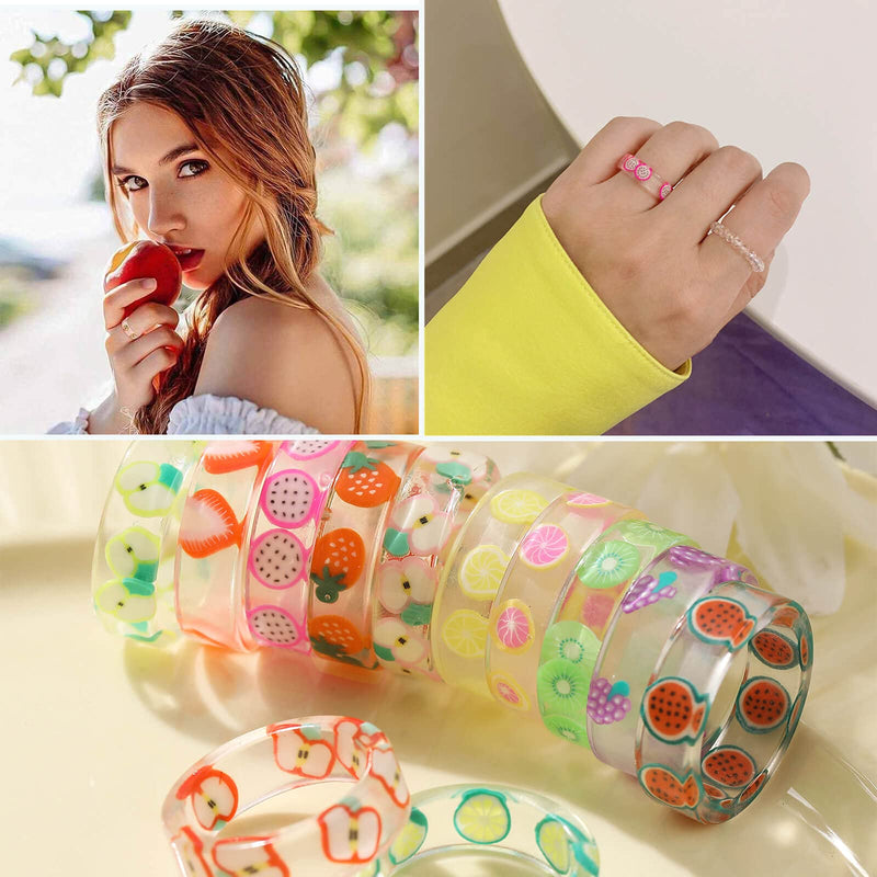 [Australia] - Colorful Acrylic Resin Chunky Rings for Women, Trendy Y2K Style Unique Plastic and Transparent Stacking Rings, Cute Retro Open Finger Rings Jewelry Gift for Women Teen Girls 12pcs-Fruit rings 
