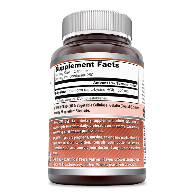 [Australia] - Amazing Formulas L-Lysine 500mg Amino Acid Capsules -(Non GMO,Gluten Free) - Immune Support, Respiratory Health & More (250 Caspules) 