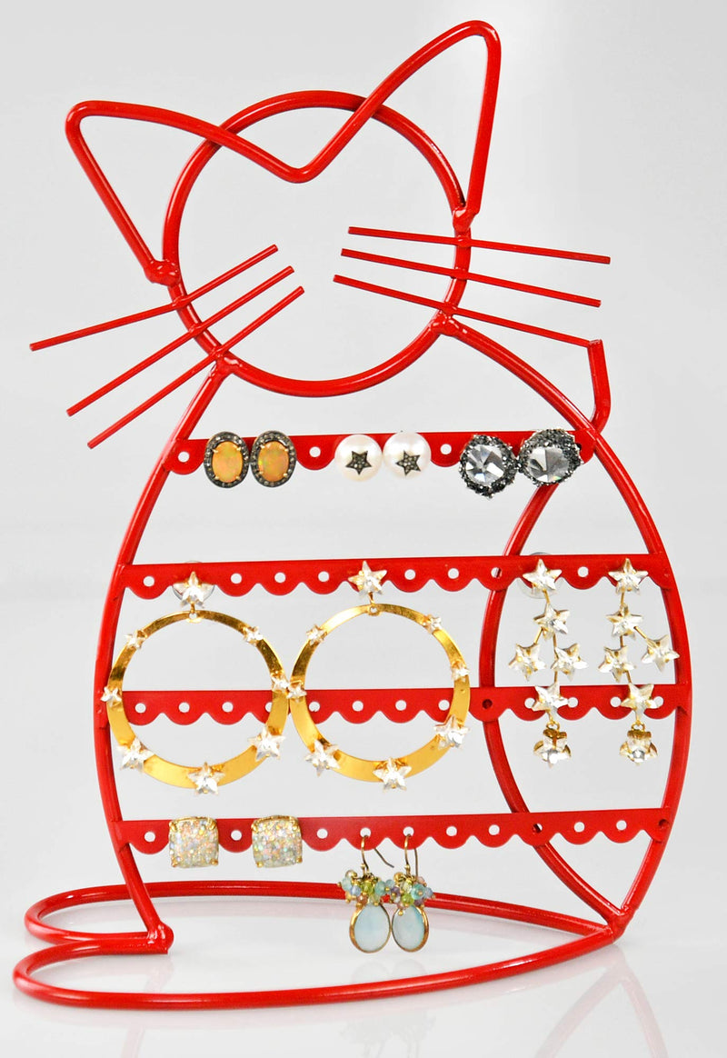 [Australia] - LilGift ARAD Cat-Shaped Earring Holder, Jewelry Rack, Display Organizer for Piercings-Red Finish 