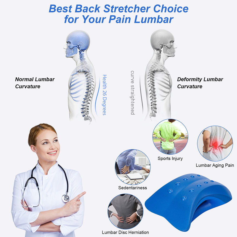 [Australia] - Lower Back Stretcher Device,Back Cracker Pillow, Spinal Deck Pain Relief ,Back Tension Relief,Lumbar Traction Cushion Suitable for Beginner 、Bed、Office、Car、Women、Men（Blue） Blue 