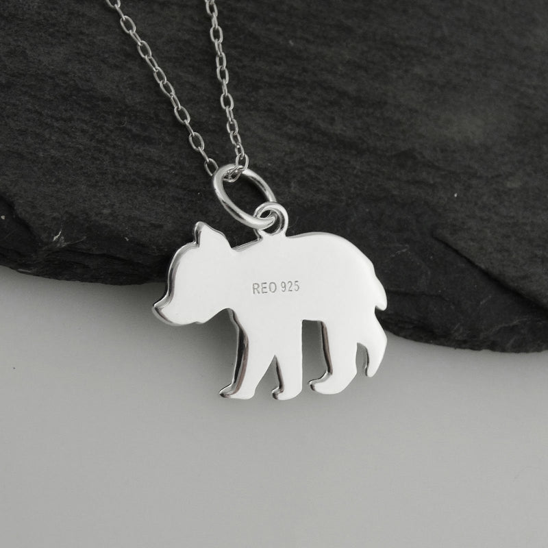 [Australia] - FashionJunkie4Life Sterling Silver Baby Bear Cub Silhouette Charm Necklace, 18" Chain 