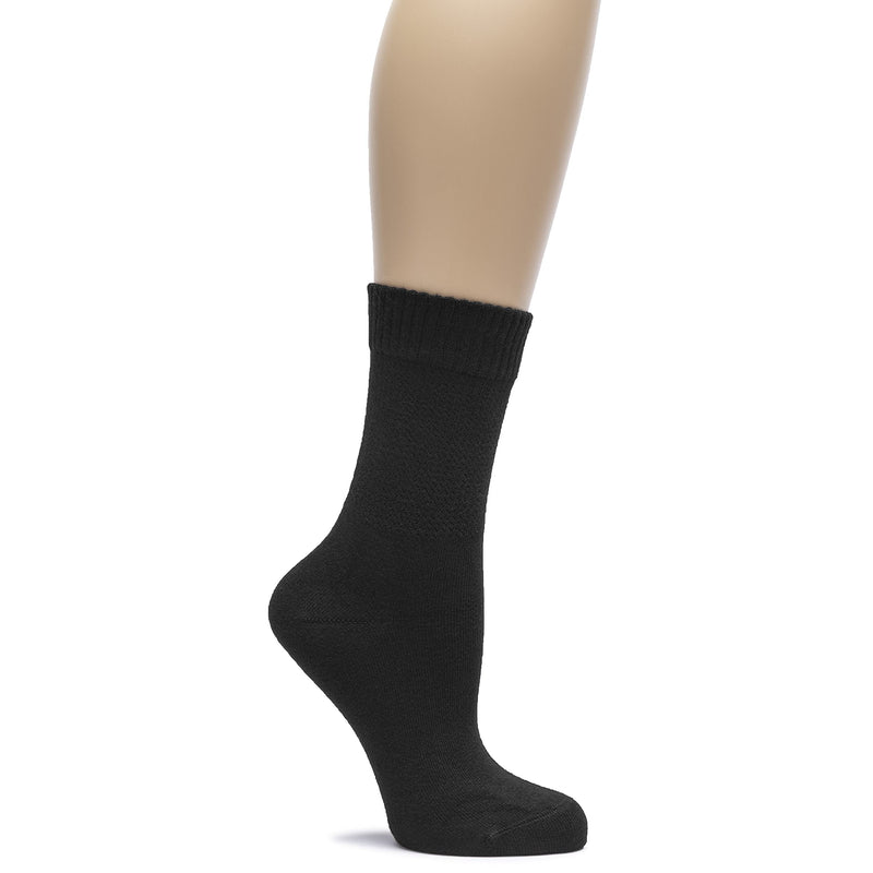 [Australia] - Hugh Ugoli Women's Bamboo Loose Fit Diabetic Crew Socks, Soft, Seamless Toe, Wide Stretchy, Non-Binding Top, 3 Pairs 10-12 Black 