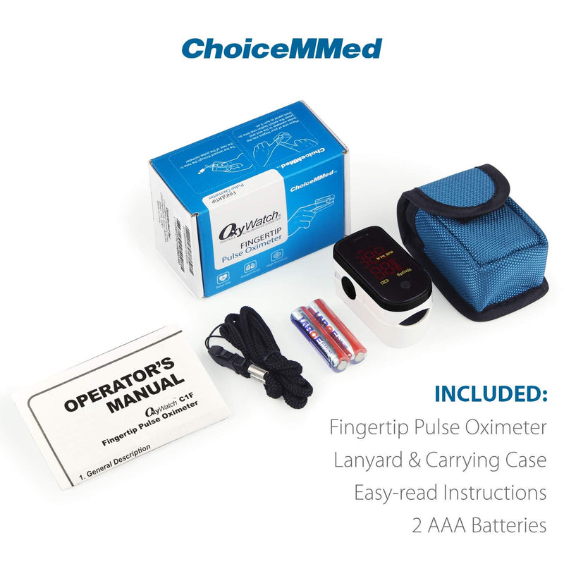 [Australia] - ChoiceMMed Black Finger Pulse Oximeter - Blood Oxygen Saturation Monitor Great as SPO2 Pulse Oximeter - Portable Oxygen Sensor with Included Batteries - O2 Saturation Monitor with Carry Pouch 