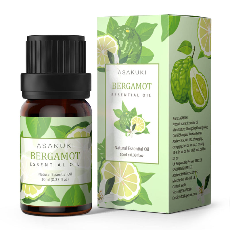 [Australia] - ASAKUKI Bergamot Essential Oil 10ml for Diffusers, Home, Candle&Soap Making, Therapeutic-Grade Aromatherapy Essential Oil, 100% Natural Aromatherapy Oil for Lift Moods, Skin Care, Relieve Pain 