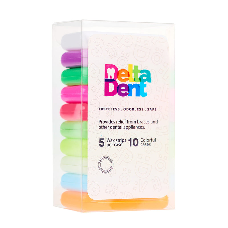 [Australia] - DeltaDent - Orthodontic Wax 10 Pack - 50 Premium Orthodontic Wax Strips in Colour Cases -Dental Wax for Braces - Unscented & Flavorless 