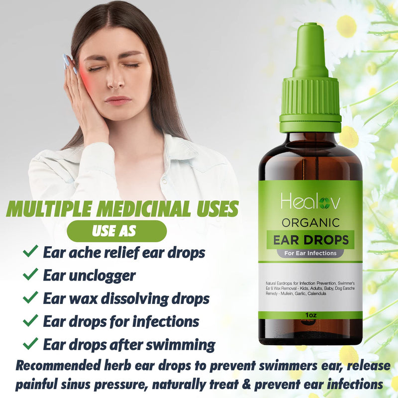 [Australia] - Organic Ear Oil for Ear Infections - Natural Eardrops for Infection Prevention, Swimmer's Ear & Wax Removal - Kids, Adults, Baby, Dog Earache Remedy - with Mullein, Garlic, & Calendula 