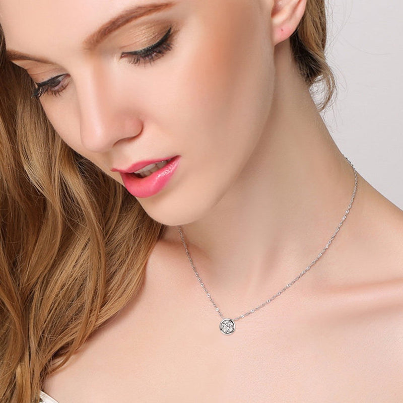 [Australia] - EVER FAITH Women's Sterling Silver Clear Cubic Zirconia Bezel Setting Daily Pendant Choker Necklace Round 