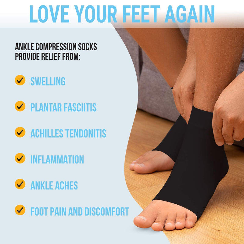 [Australia] - Ankle Compression Sleeve - 20-30mmhg Open Toe Сompression Socks for Swelling, Plantar Fasciitis, Sprain, Neuropathy - Nano Brace for Women and Men Black Medium 
