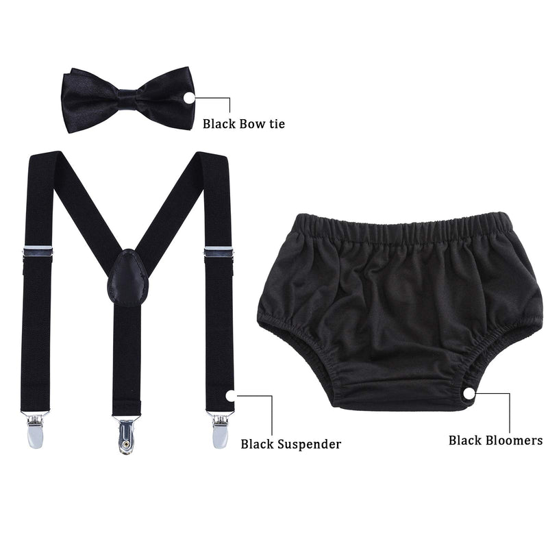 [Australia] - AWAYTR Baby Boys Cake Smash Outfit - First Birthday Party Suspenders Bow Tie Bloomers Set Black 