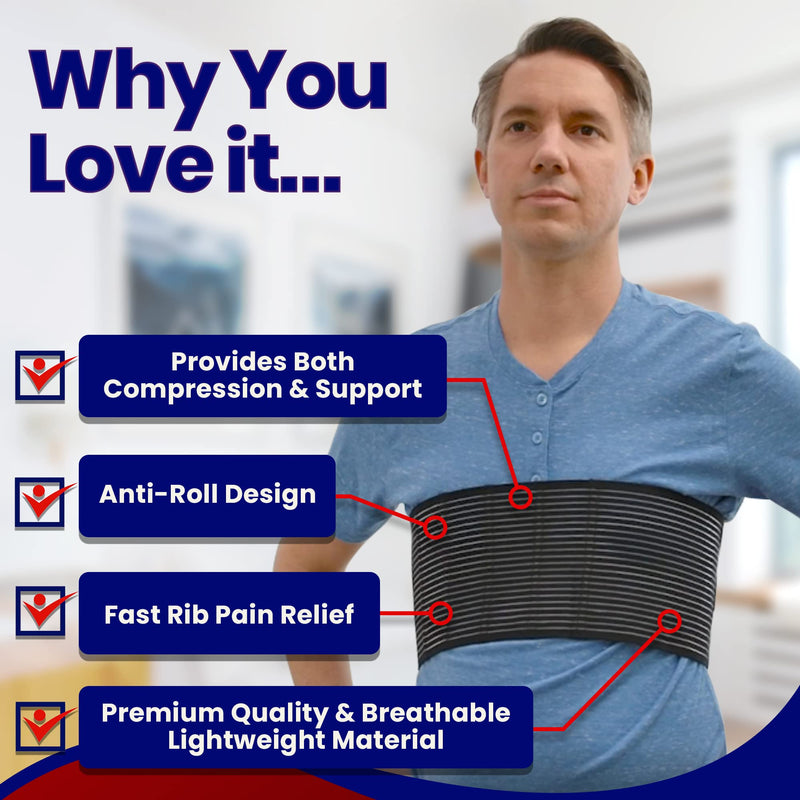 [Australia] - Chest Binder Rib Brace – Rib Belt to Reduce Rib Cage Pain. Chest Compression Support for Rib Muscle Injuries, Bruised Ribs or Rib Flare. Breathable Chest Wrap Breast Binder for Women or Men (XXL) XXL - (49" to 62") 
