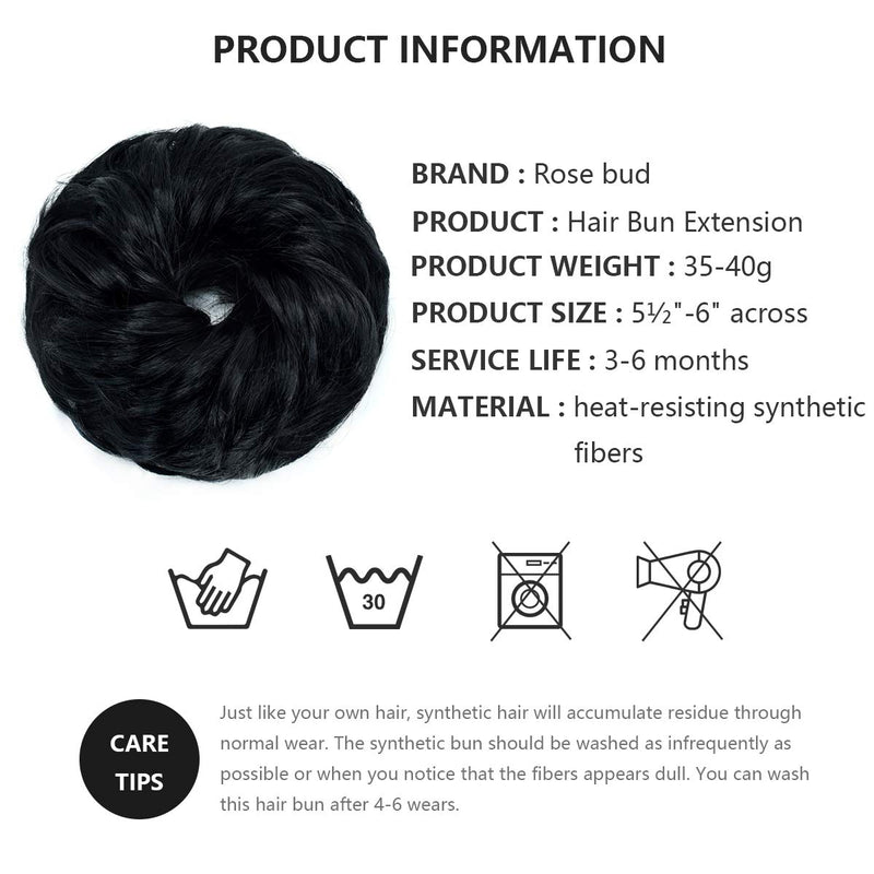 [Australia] - ROSEBUD Hair Bun Extensions Messy Synthetic Chignon Hairpiece Easy Bun Hair Pieces for Women Hair Updos 1 Count 1# Jet Black Natural 
