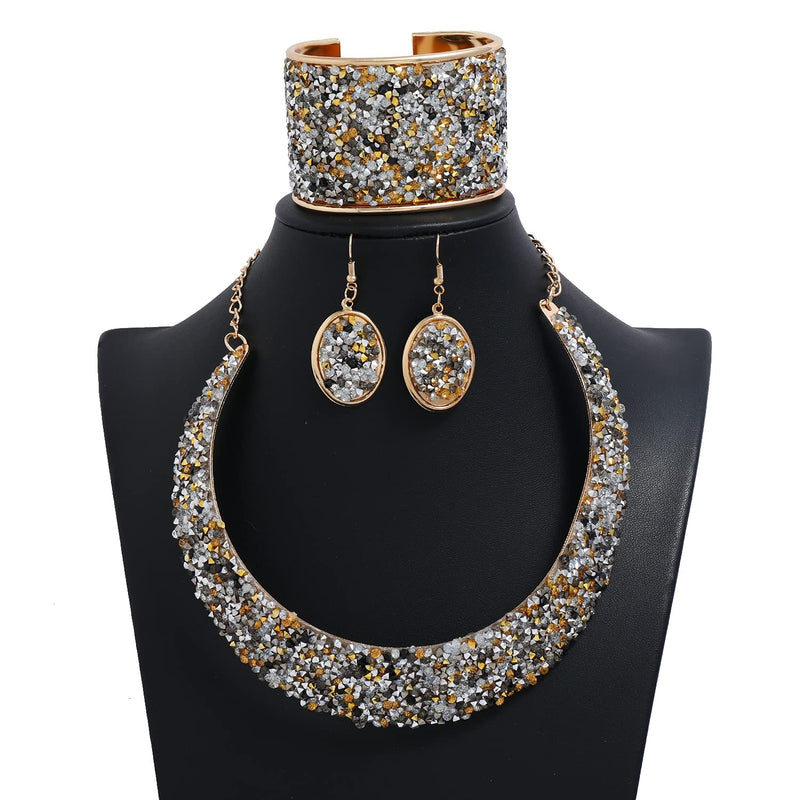 [Australia] - Rhinestone Collar Gold Metal Necklace for Women Statement Collars Necklaces Jewelry Accessories Sets Black and white diamond 