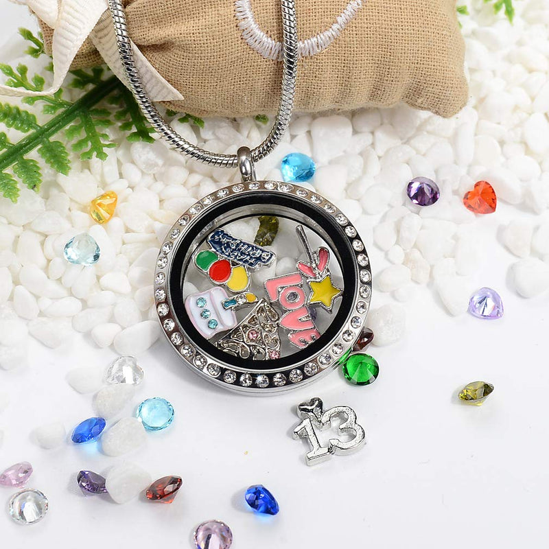 [Australia] - Birthday Gifts for Girl Her, Floating Living Memory Locket Necklace Pendant with Charms & Birthstones for 8th 9th 10th 11th 12th 13th 14th 15th Sweet 16 18th 21st 30th 