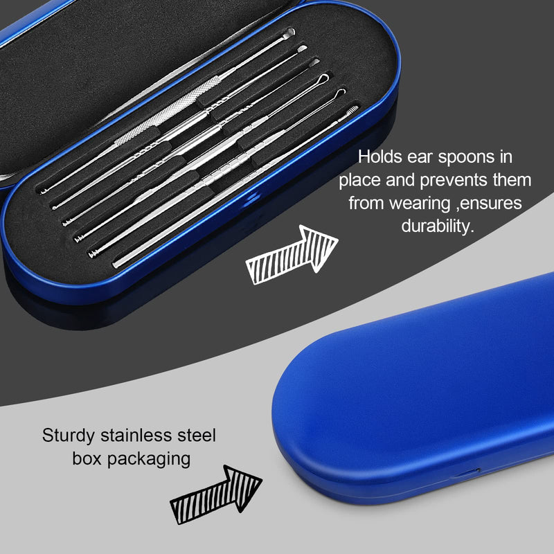 [Australia] - CYSNATU Ear Wax Removal Kit, Ear Pick, Ear Cleaning Tool Set Stainless Steel 6 in 1 Ear Spoon Curette (with Cleaning Brush and Storage Box, Silver) 