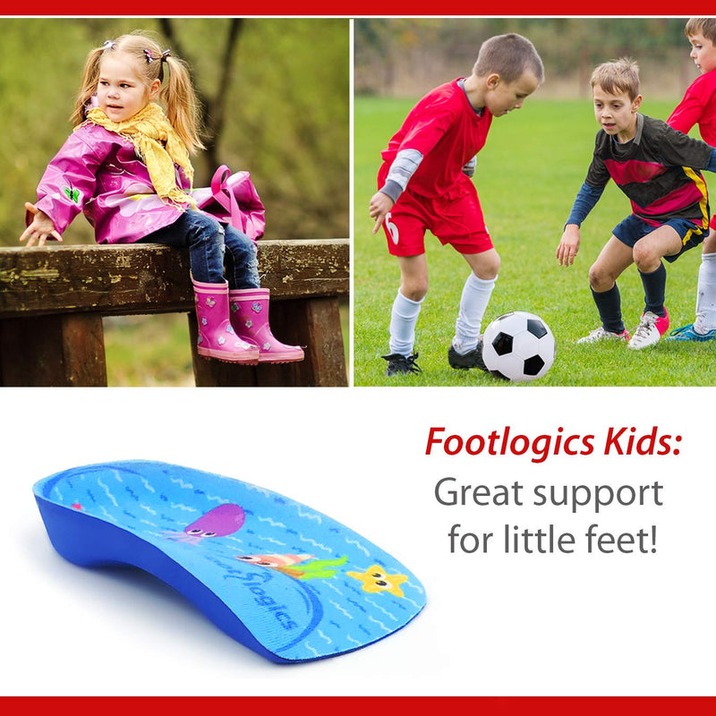 [Australia] - Footlogics Fun Kids Orthotic Shoe Insoles with Arch Support for Children’s Heel Pain (Sever’s Disease), Growing Pains, Flat Feet - Children’s, Pair 3/4 Length (Kids 1-3, Blue) Kids 1-3 3/4 Length - Blue 