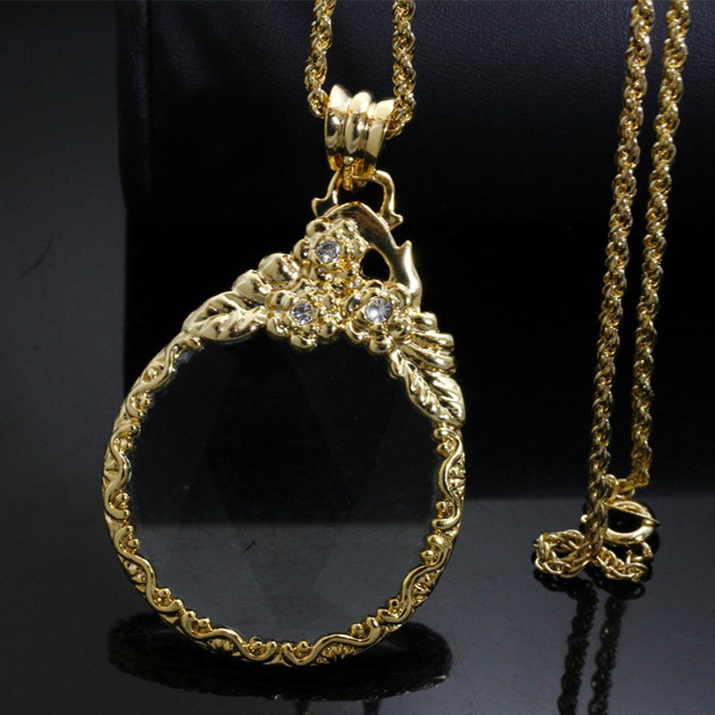 [Australia] - WaMLFac Unique Vintage Ornate Elegant Long Chain Magnifying Glass Pendant Necklaces Multi Style and Color Golden Color A 