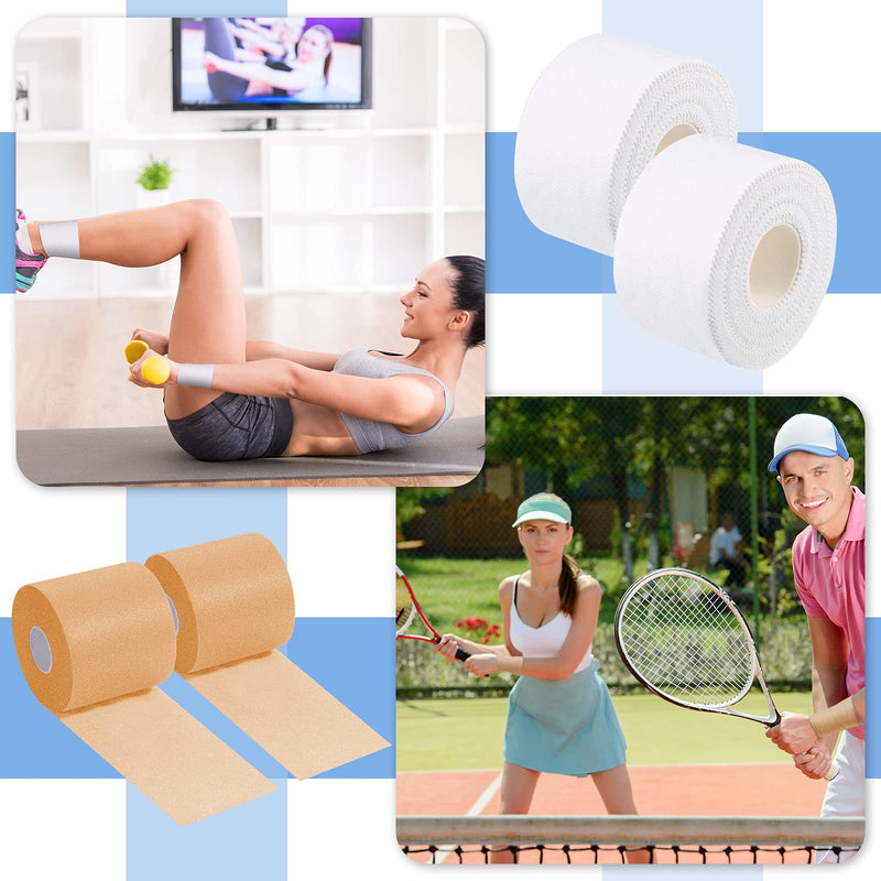 [Australia] - 4 Rolls Athletic Tape Foam Underwrap Kit Foam Prewrap Sports Tape Athletic Easy to Tear Ankle Tape for Climbing Boxing Football Trainers 2.75 Inch by 89 Feet, 1.5 Inch by 33 Feet (White, Beige) White, Beige 