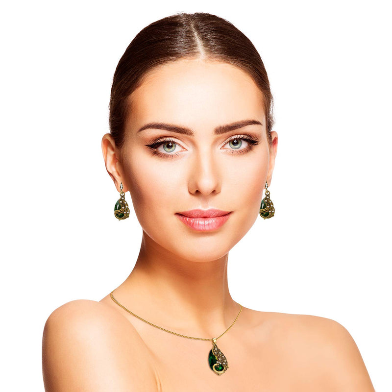 [Australia] - Hicarer 6 Pieces Women Elegant Necklace Set Peacock Waterdrop Rhinestone Pendant Necklace Crystal Peacock Pattern Earrings Jewelry 