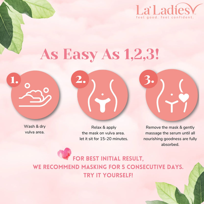 [Australia] - La'Ladies V Vulva Skin Mask (5 Day Treatment) - Vaginal Itch, Odor, Dryness, Discomfort Perfect Self Love, Vagina Care - HA, Collagen & Natural Herbs - Fast & Easy Use, No Mess, Clear, 5.92 Ounce 