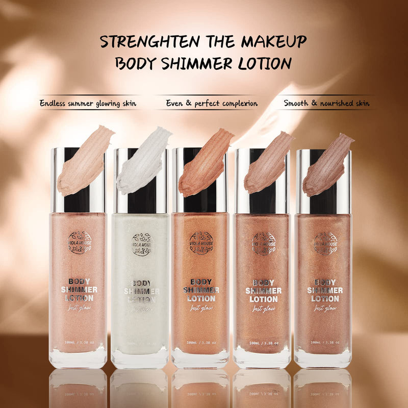 [Australia] - VIOLA HOUSE Body Shimmer Highlighter Makeup, Face Body Glow Illuminator, Waterproof Moisturizing Liquid Spray, Radiance All In One Makeup Shimmer Body Lotion,100ML/3.38oz (Shallow Bronze) Shallow Bronze 