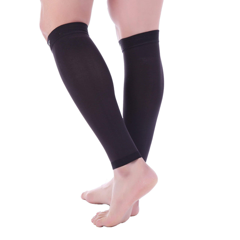 [Australia] - Doc Miller Calf Compression Sleeve Men and Women - 15-20mmHg Shin Splint Compression Sleeve Recover Varicose Veins, Torn Calf and Pain Relief - 1 Pair Calf Sleeves Black Color - Large Size 