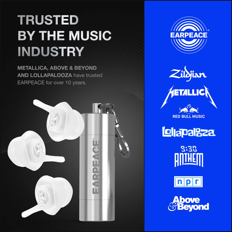 [Australia] - EARPEACE PRO High Fidelity Music Earplugs for Concerts and Events – Reusable Musician and Drummer Hearing Protection Earplugs – Patented Noise Reduction Up to 20dB, Silver Case Music - PRO 