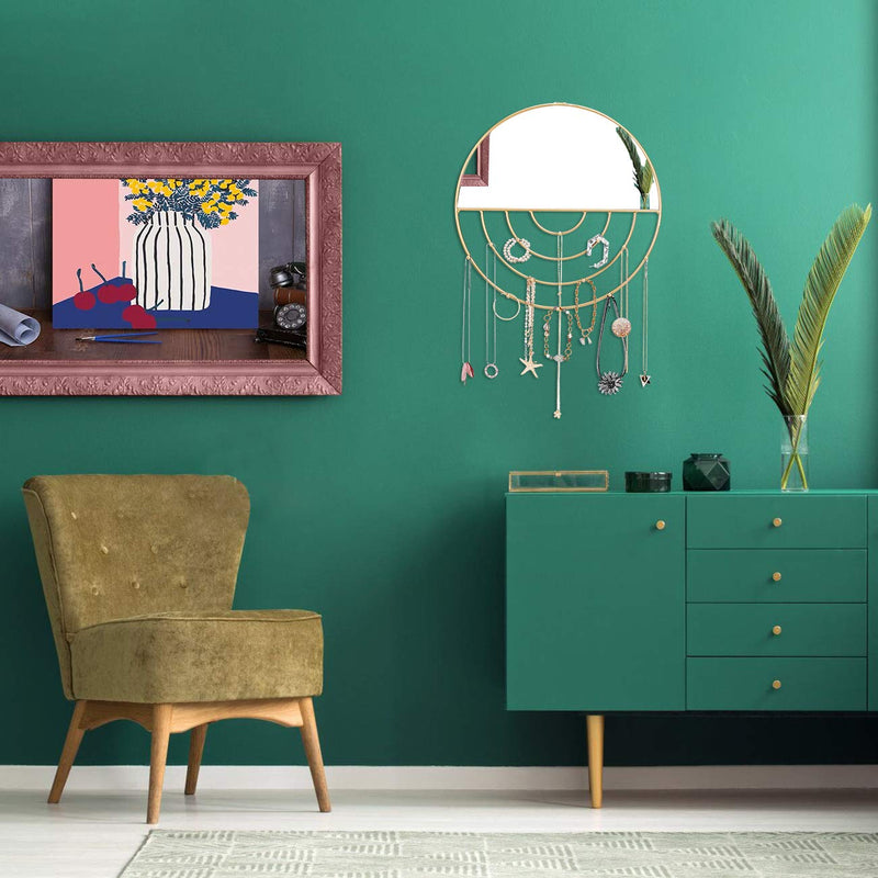 [Australia] - Jewelry Organizer Wall Mounted with Hooks and Mirror for Necklaces,Bracelets,Earrings,Rings 