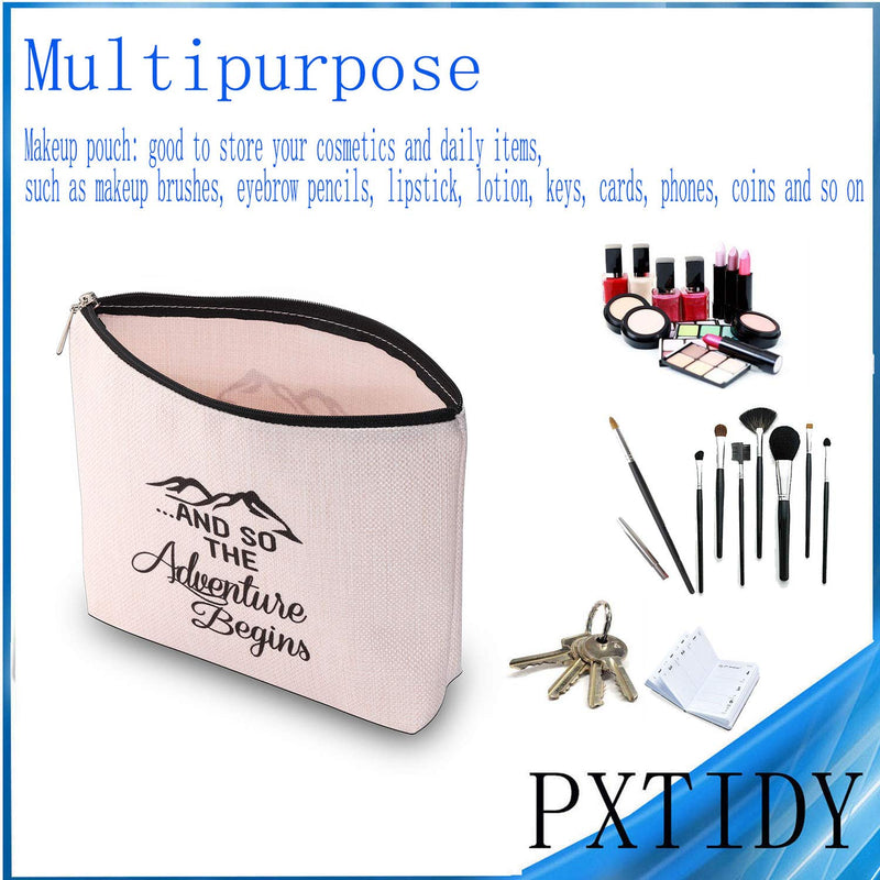 [Australia] - PXTIDY And So The Adventure Begins Makeup Bag Graduation Gift Cosmetic Bag New Job Farewell Divorce Congratulations New Adventure Gifts for Women, Friend, Sister, Coworker (beige) beige 