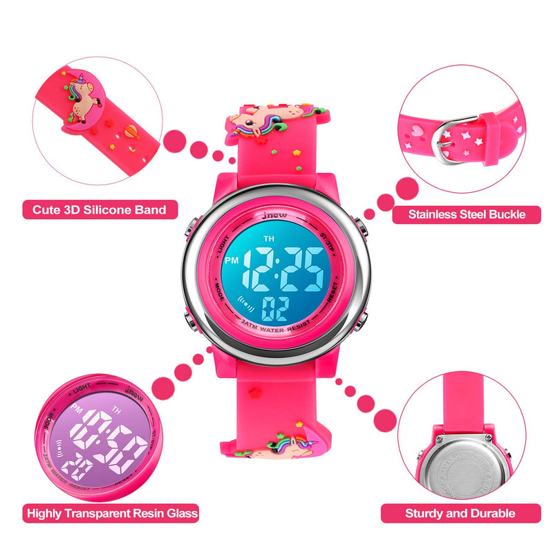 [Australia] - YxiYxi Kids Watches 3D Cute Cartoon Digital 7 Color Lights Toddler Wrist Watch with Waterproof Sports Outdoor LED Alarm Stopwatch Silicone Band for 3-10 Year Boys Girls Little Child Red 