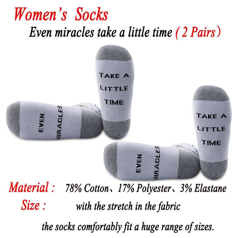[Australia] - PYOUL 2 Pairs IVF/IUI Rainbow Baby socks Fertility Journey Transfer socks Even Miracles Take a Little Time Socks IVF Gift 
