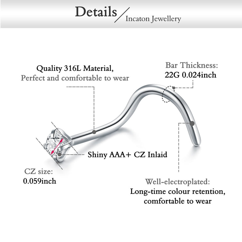[Australia] - Incaton Nose Rings, 33PCS 22G 316L Surgical Stainless Steel Body Jewelry Piercing Nose Ring Studs 1# 6pcs+6pcs+3pcs 
