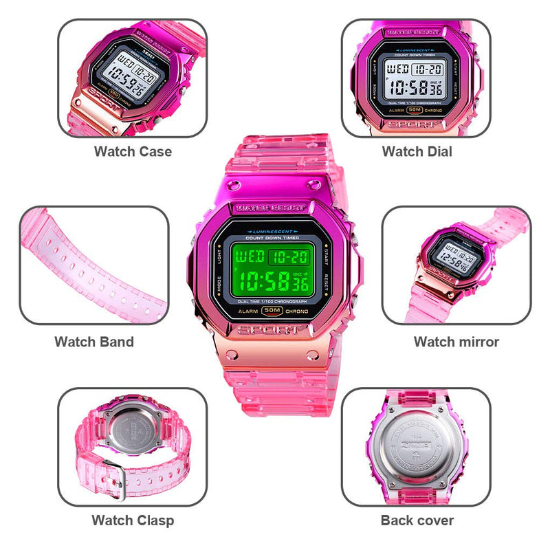 [Australia] - VIGOROSO Men Women Colorful Digital Sport LED Quartz 5ATM Waterproof Wrist Watches Pink 