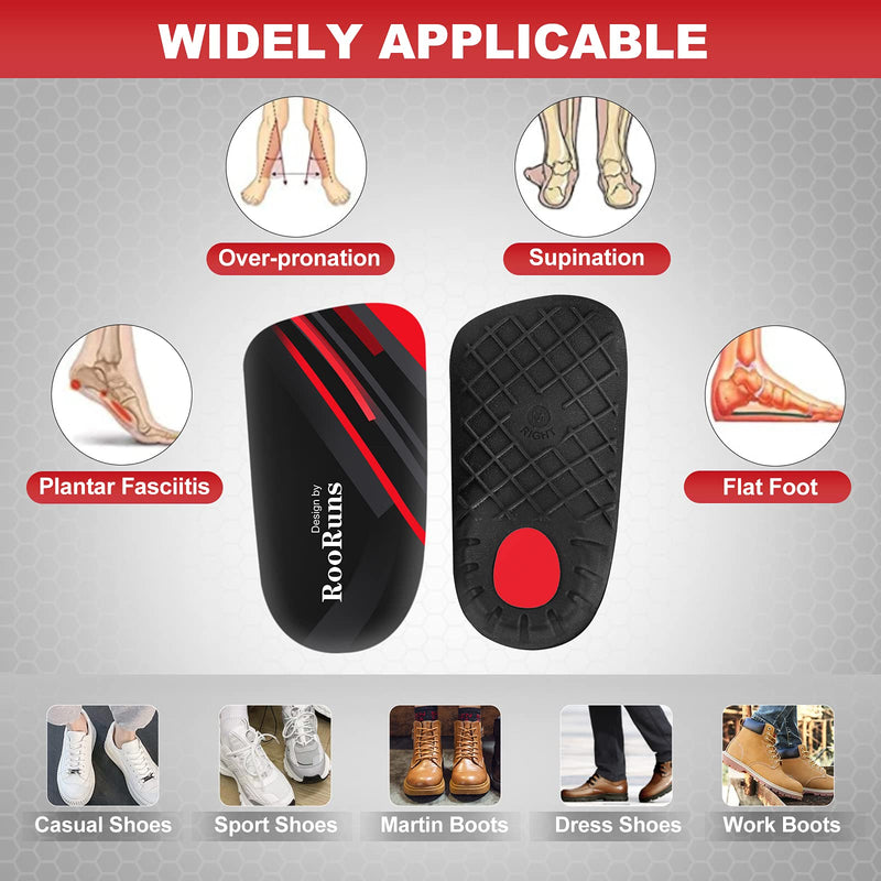 [Australia] - 330+ lbs Plantar Fasciitis Insoles, 3/4 Length High Arch Support Orthotic Inserts for Women & Men Heel Pain, Flat Feet,Heavy Duty Strong Support Pain Relief for Walking Running Black Red L/Men's 9-11, Women's 10-12 