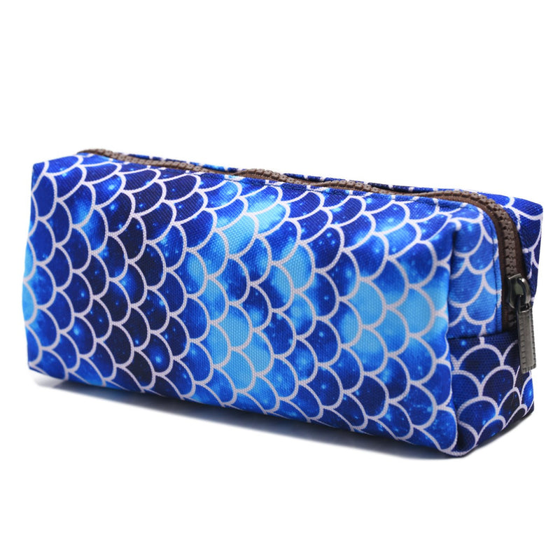 [Australia] - LParkin Mermaid Large Capacity Canvas Pencil Case Pen Bag Pouch Stationary Case Makeup Cosmetic Bag Deep Blue 