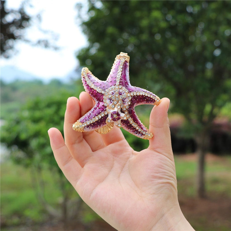 [Australia] - Waltz&F Purple Diamond Starfish Trinket Box Hinged Hand-painted Figurine Collectible Ring Holder Living Ornaments 