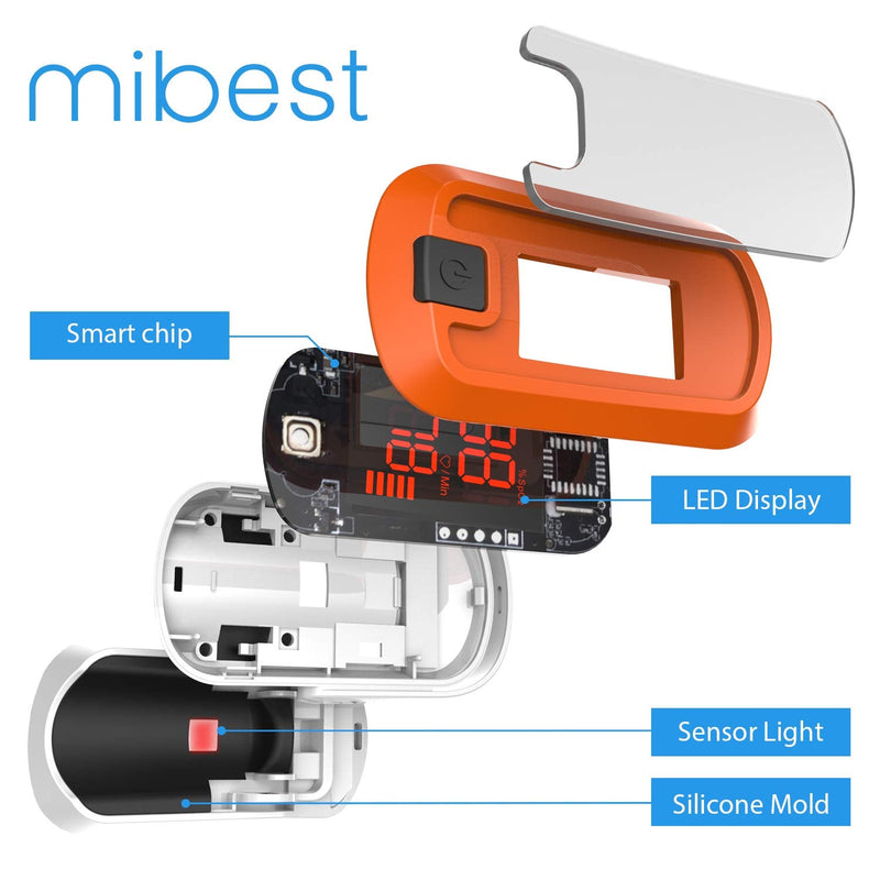 [Australia] - MIBEST Orange LED Finger Pulse Oximeter - Blood Oxygen Saturation Monitor - SPO2 Pulse Oximeter - Portable Oxygen Sensor with Included Batteries - O2 Saturation Monitor with Carry Pouch Orange - LED 