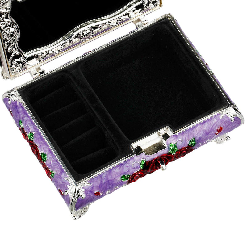 [Australia] - TUMBEELLUWA Metal Jewelry Box Rectangular Shape Enameled Small Trinket Storage Organizer Case with Mirror for Rings Earrings Necklace Home Decor,Purple Box with Castle Purple Box/Castle 