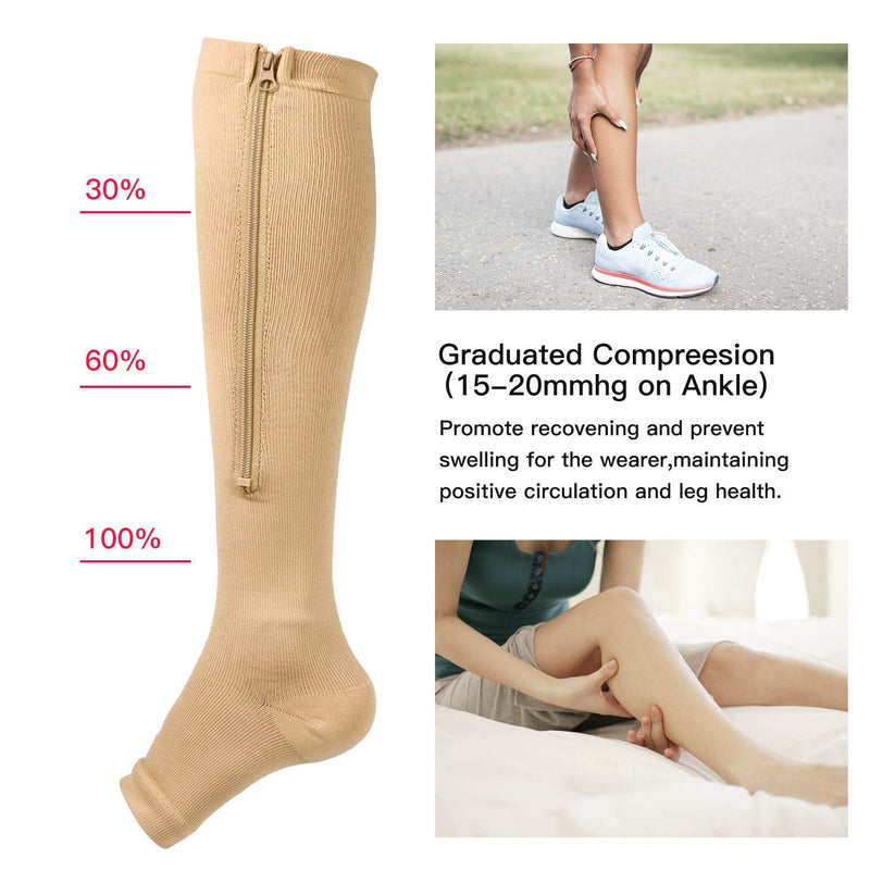 [Australia] - Bropite Zipper & Open Toe Compression Socks, Knee High Socks ,Suit for Running, Athletic, Nurses, Pregnancy, Flight, and Traveling 