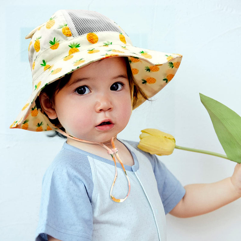 [Australia] - Baby Sun Hat, Toddler Kid Boys Girls Adjustable Mesh Bucket Hat UPF 50+ Sun Protection Wide Brim Beach Cap 6-24 Months 