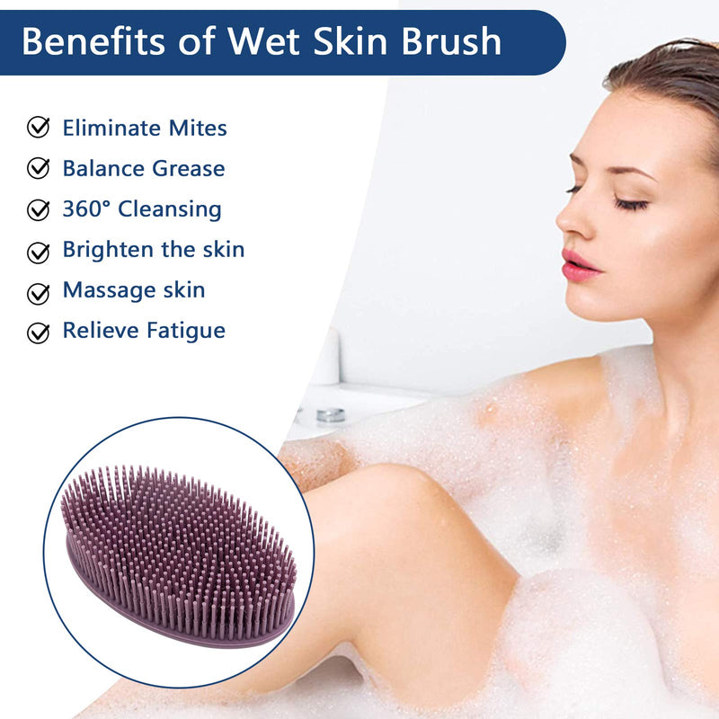 [Australia] - Body Brush,Silicone Body Bath Brush Double Side Back Scrubber Handle Bath Shower Brushes Scrubbers with Ultra Soft Bristles,Non-Slip 