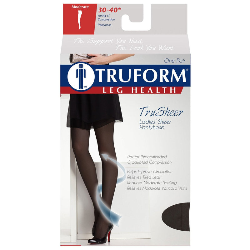 [Australia] - Truform Sheer Compression Pantyhose, 30-40 mmHg, Women's Shaping Tights, 20 Denier, Black, Medium 