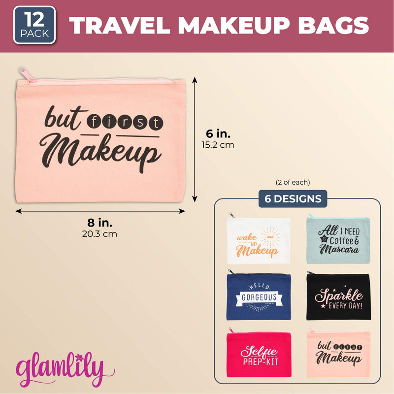 [Australia] - Makeup Toiletry Travel Bag for Women with Zippers in 6 Colors (8 x 6 In, 12 Pk) 