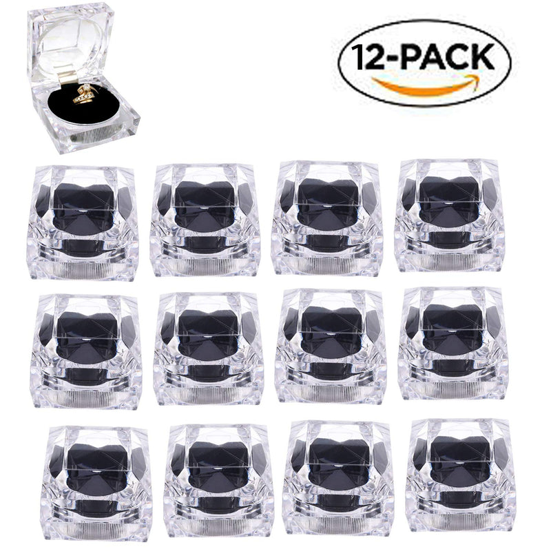 [Australia] - Elepure 12 pcs Clear Crystal Ring Gift Boxes, Earrings Jewelry Storage Box Acrylic Display Organizer Case for All Kinds of Ring Earrings Velvet Insert Black 